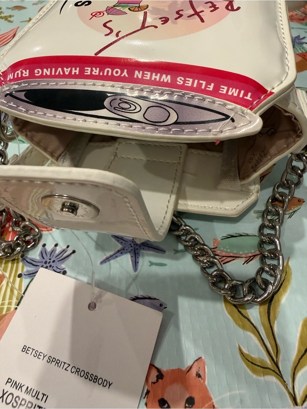Betsey Johnson 'Sassy Spirits' White Drink Can-Shaped Novelty Crossbody Bag NWT - Picture 5 of 16